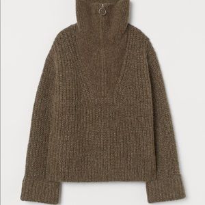 NWOT H&M Half-zip Chunky Wool Sweater Brown/Khaki